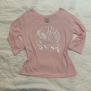 Vintage Y2K Old Navy Graphic T Shirt Womens L Pink Metallic Mermaid Boatneck